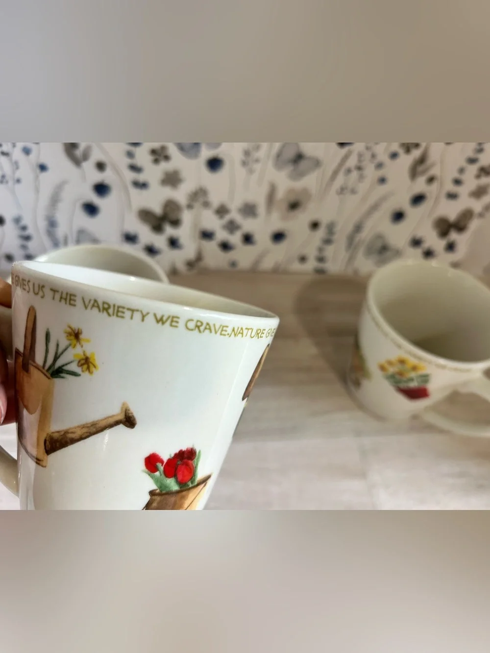 Vintage Thompson Pottery Gardening Lovers Mugs - Set of 3 Ceramic Coffee Cups